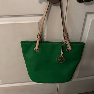Michael Kors Emerald Green Tote with Tan Straps